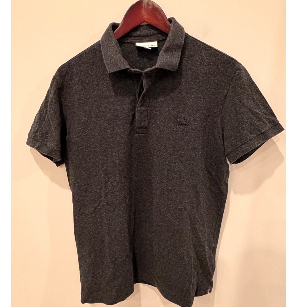 Lacoste Mens Charcoal Gray Heather Cotton Stretch Short Sleeve Polo Shirt